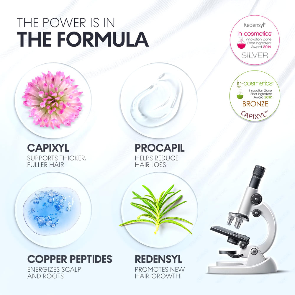 Scalp Delivery AM-PM set bottle display emphasizing dual-action growth support.