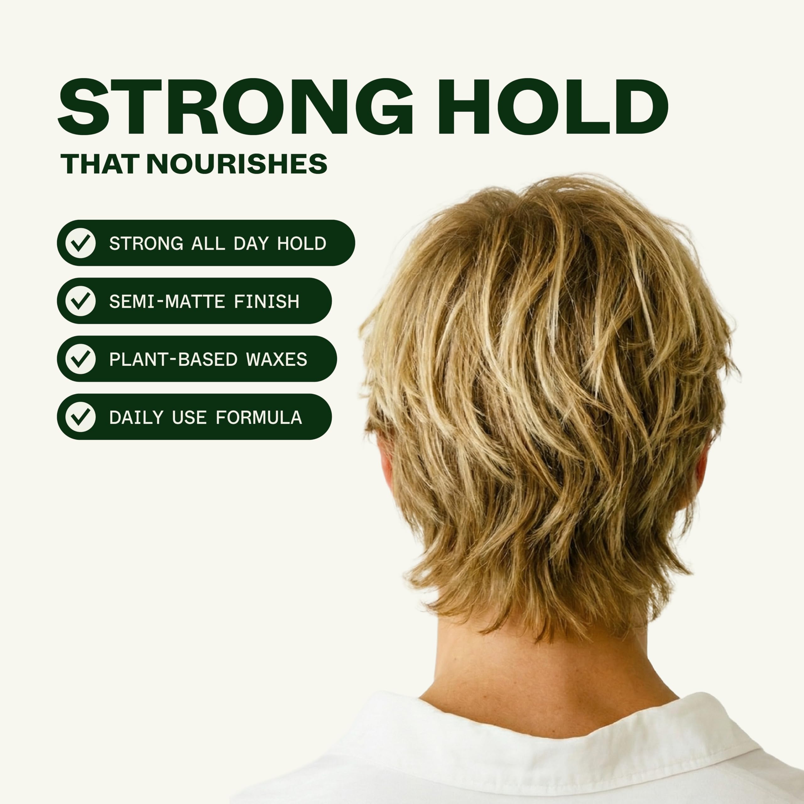 Firm Hybrid Clay semi-matte finish adds natural texture on short to medium hair.