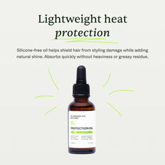 Scandinavian Biolabs Protection Oil bottle demonstrates heat protection for styling.