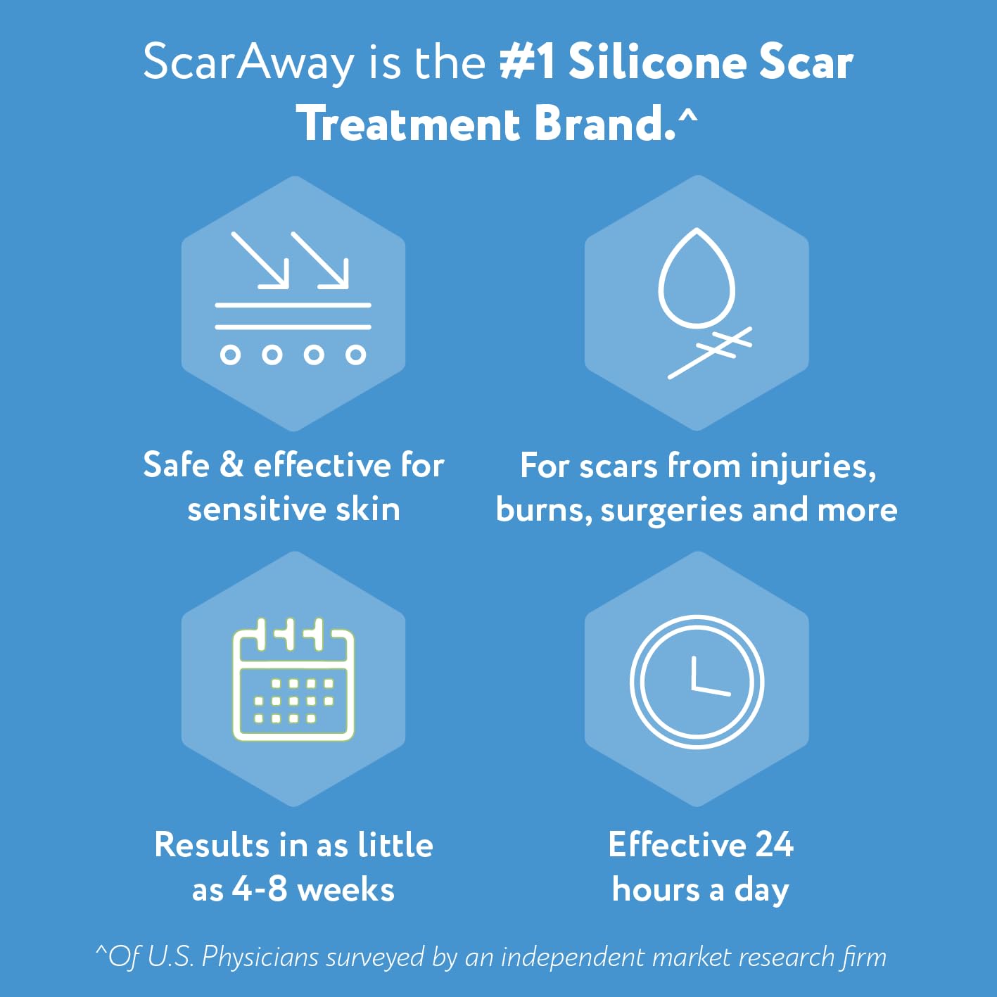 Eight tan ScarAway sheets in pack for versatile scar care