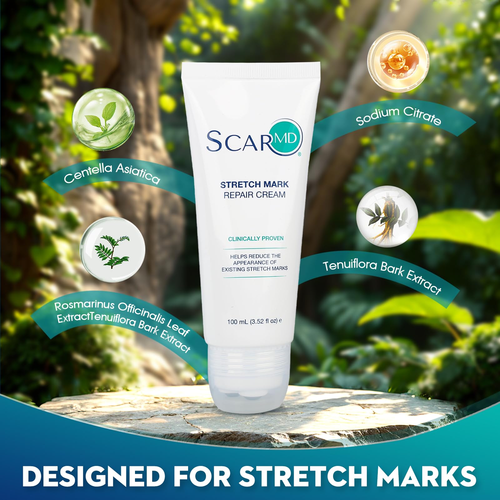ScarMD Stretch Mark Repair Cream applied to skin for gentle care.