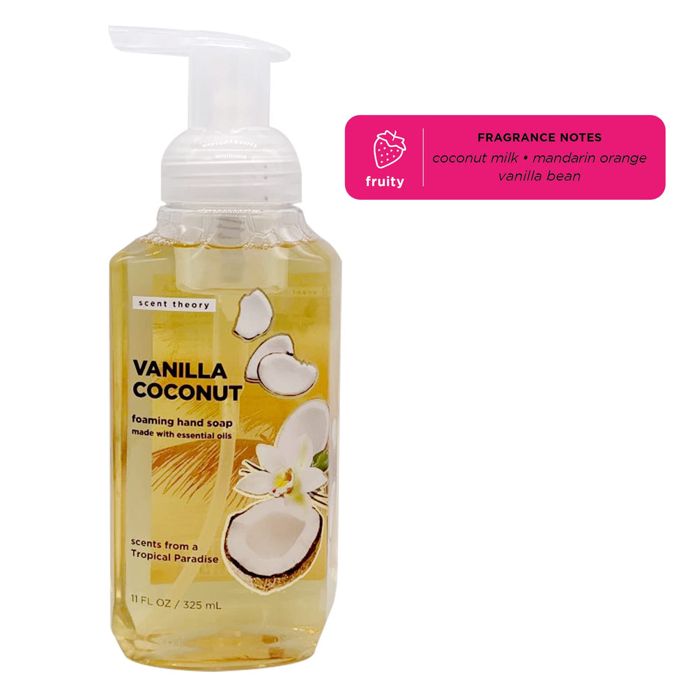 Scent Theory foaming hand soap pump delivering creamy lather
