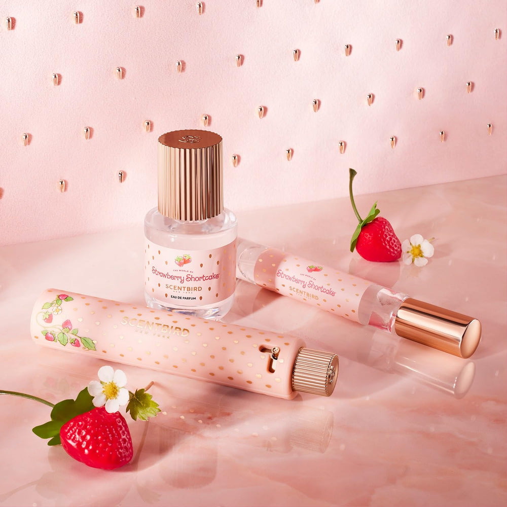 Scentbird Strawberry Shortcake model applying perfume for a candid lifestyle moment.