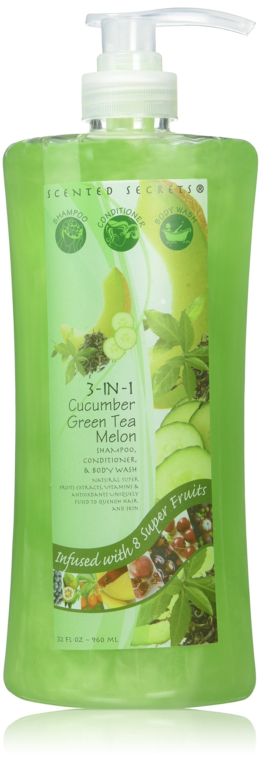Scented Secrets 3-in-1 bottle showing all-in-one cleanser for hair and skin.