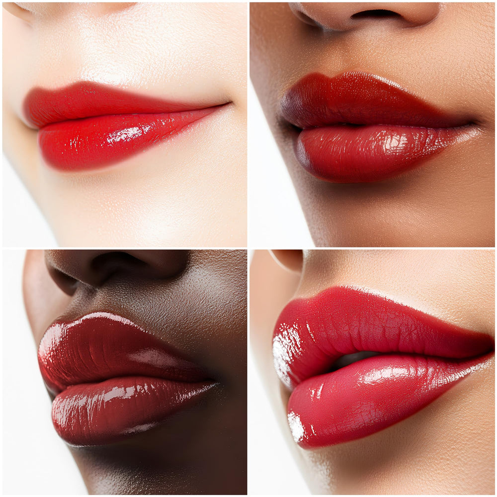 SCENT BEAUTY Heaven's Kiss Jolene Red worn with a hydrated satin finish on lips.