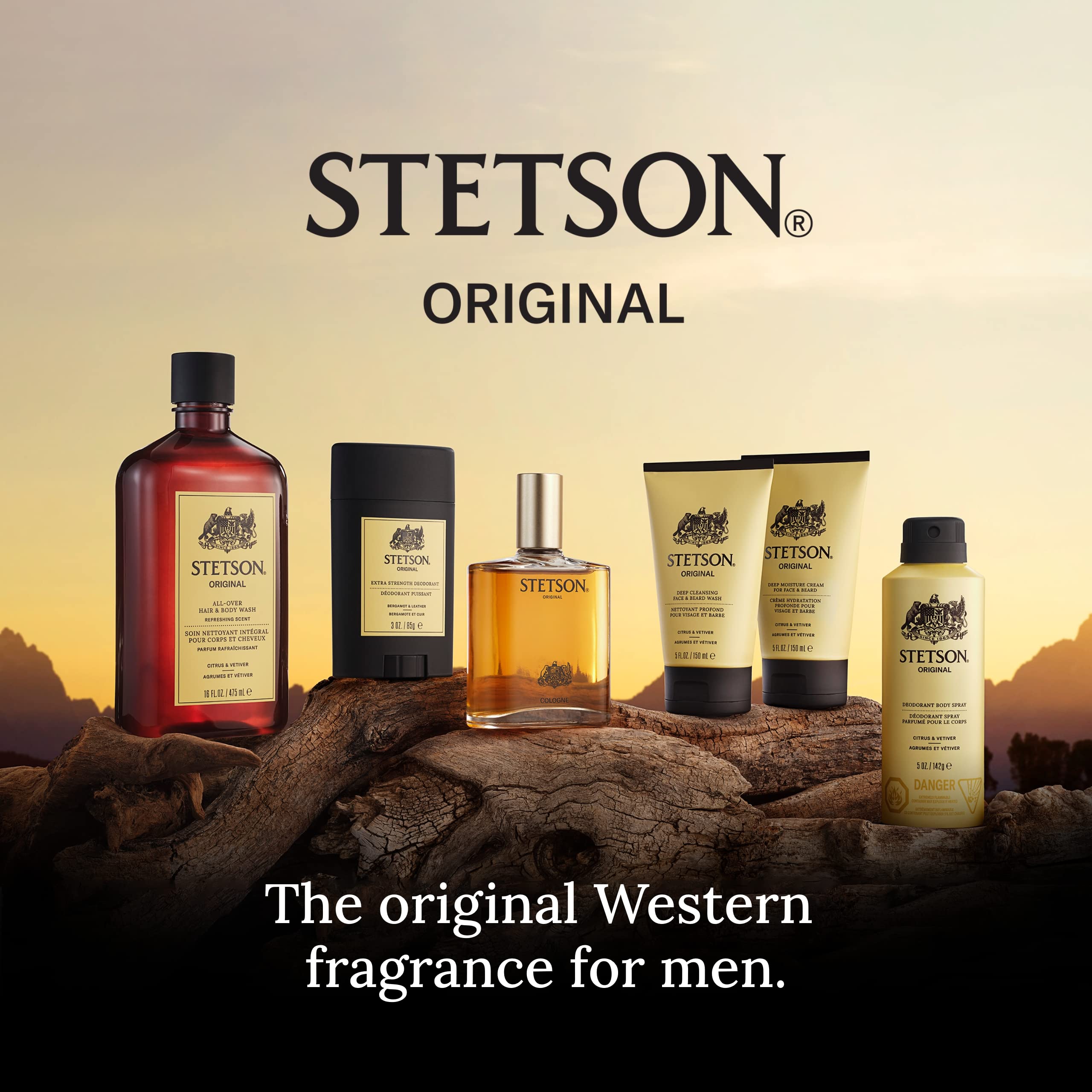 SCENT BEAUTY Stetson fragrance notes visualized: citrus and woodsy profile.