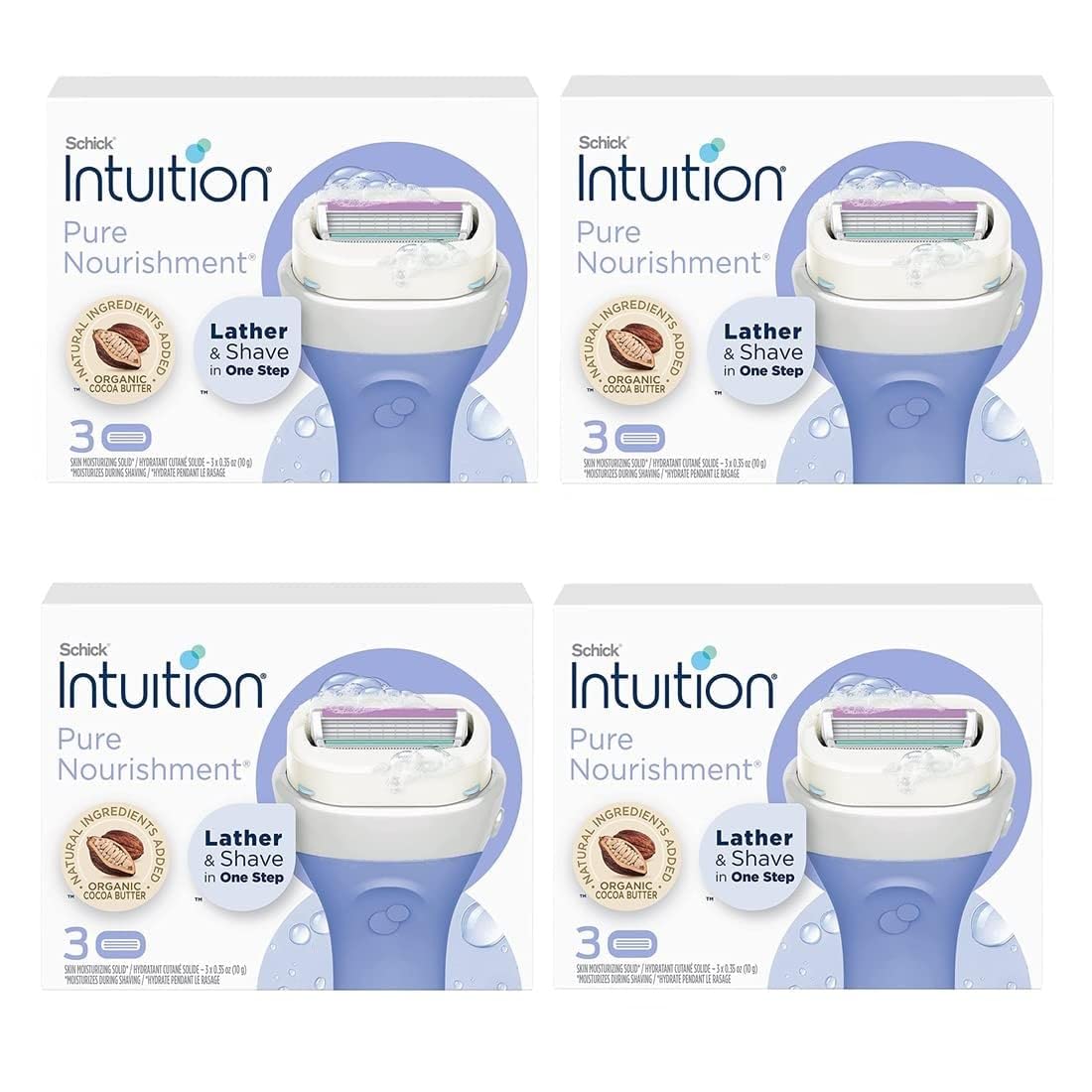 Schick Intuition Pure Nourishment pack shot showing 12 cartridges for easy shaving.