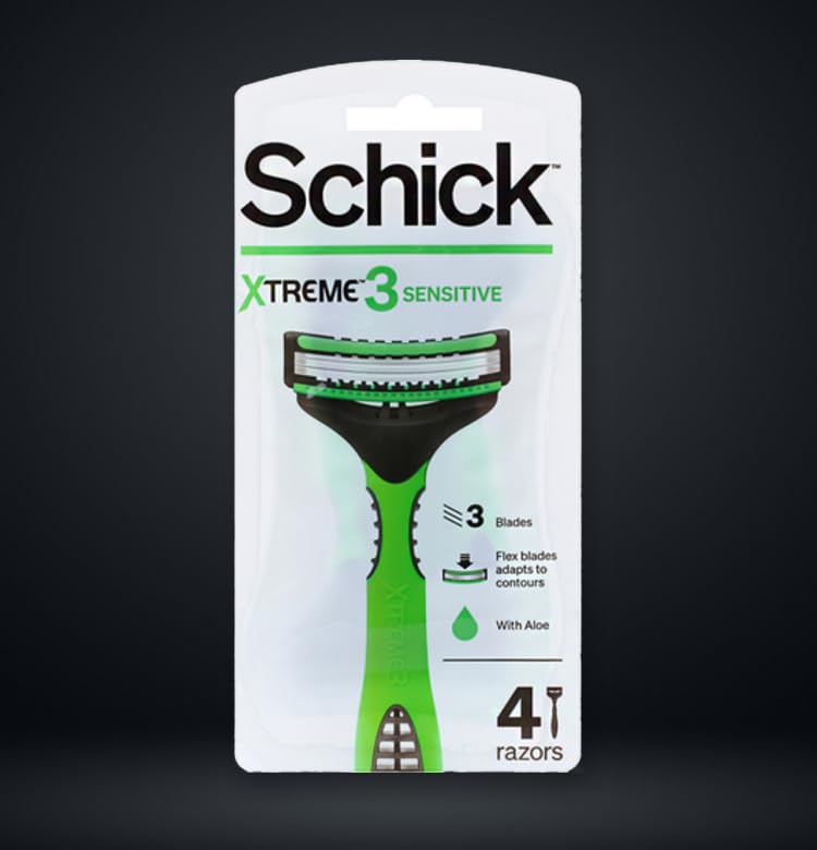Schick Xtreme3 Sensitive in-use demonstration on skin contours