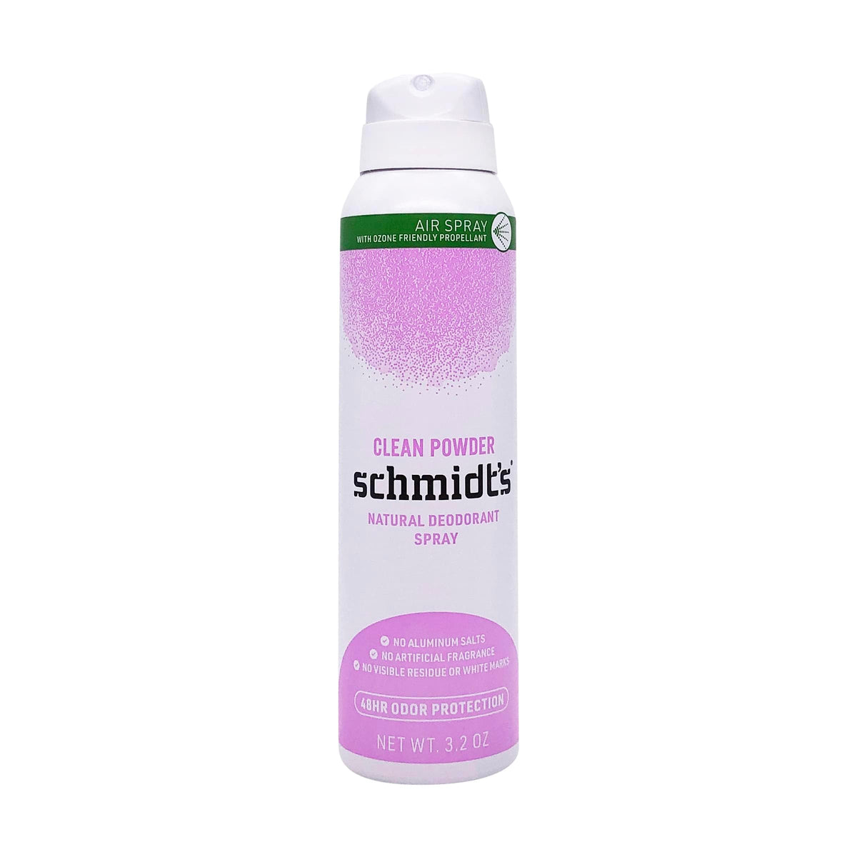 Schmidt's Clean Powder Deodorant spray bottle front view for everyday freshness