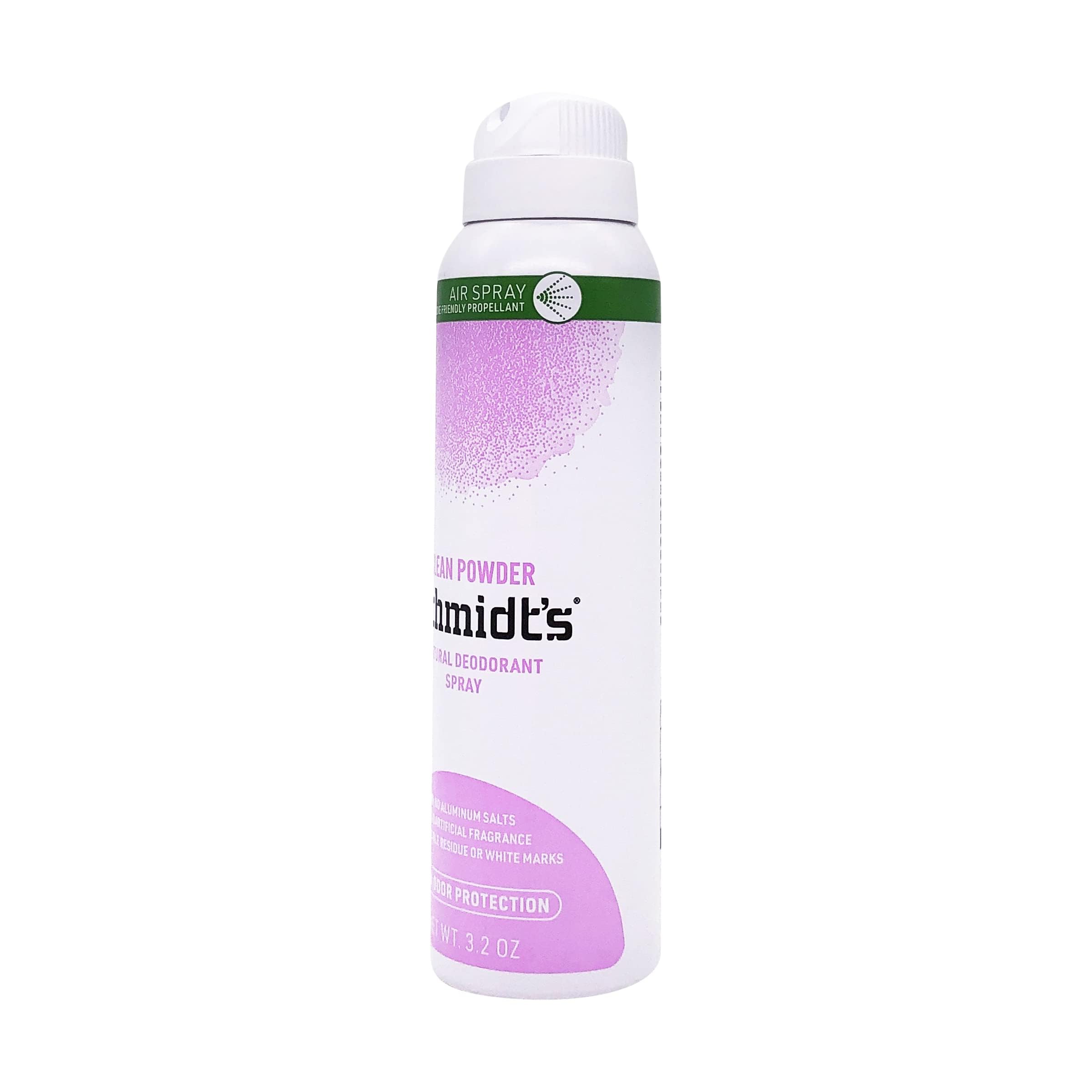 Schmidt's Clean Powder Deodorant spray nozzle close-up showing quick, even application