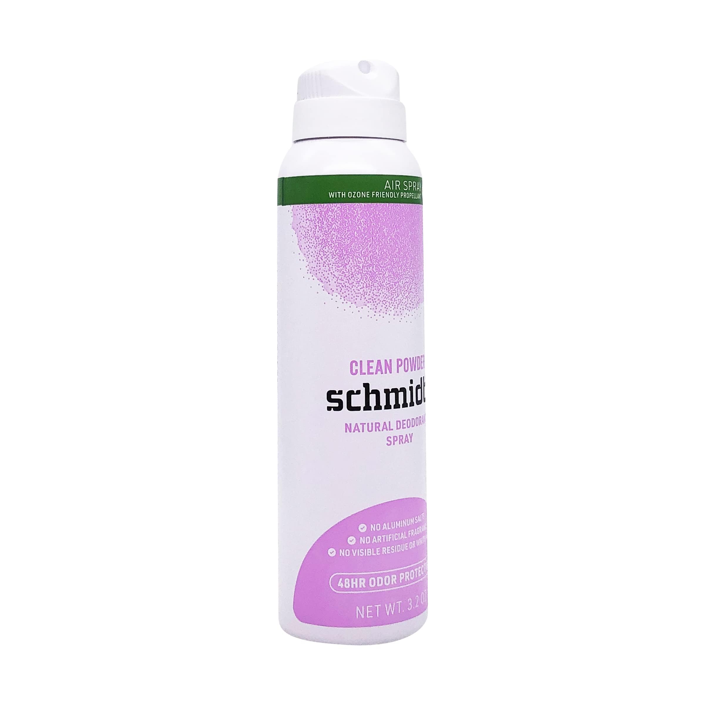 Schmidt's Clean Powder Deodorant packaging with bottle for at-a-glance details