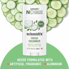 Schmidt's Fresh Cucumber ingredient list featuring magnesium and essential oils.