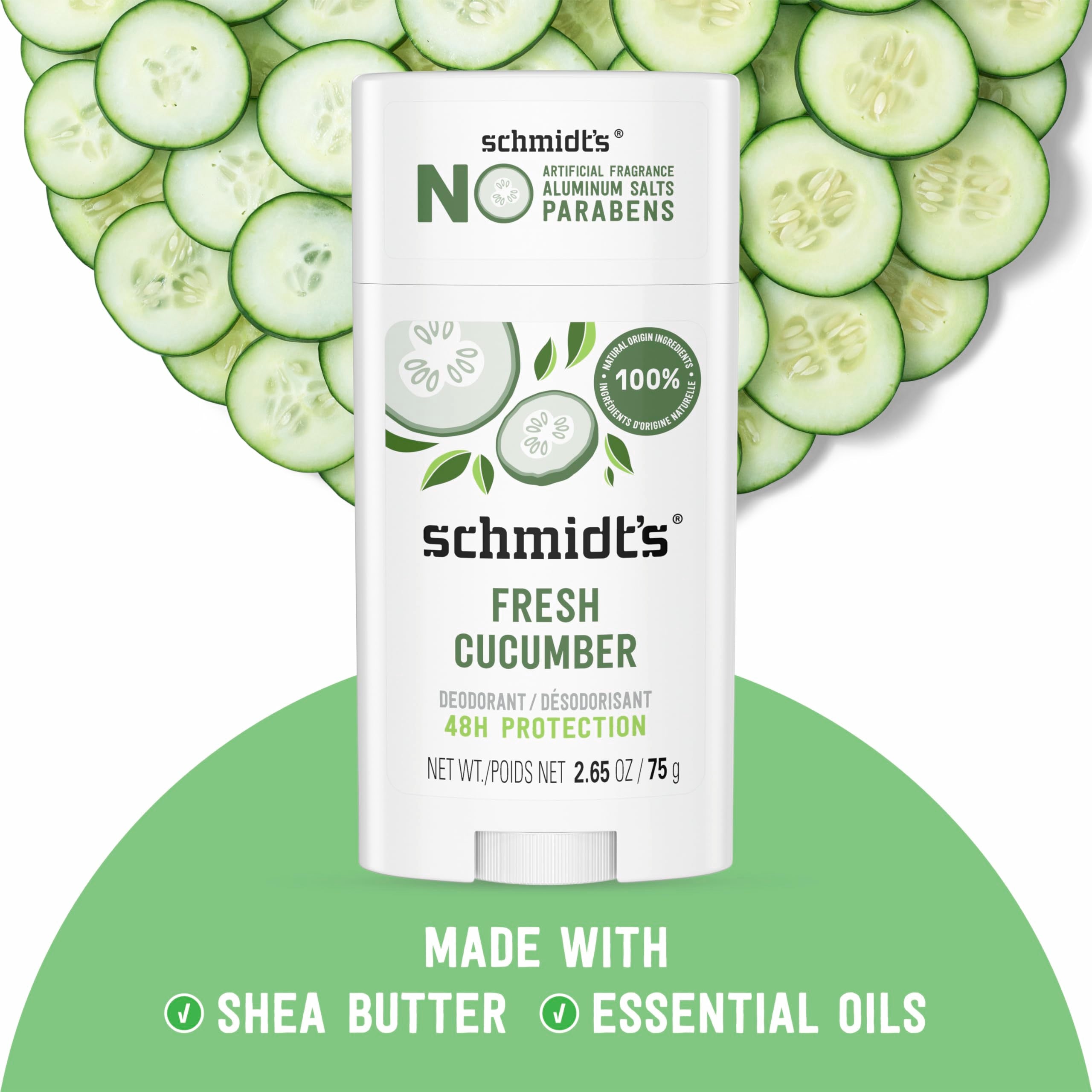 Schmidt's Fresh Cucumber underarm application on clean skin.