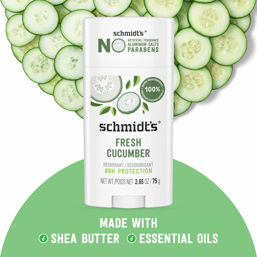 Schmidt's Fresh Cucumber underarm application on clean skin.