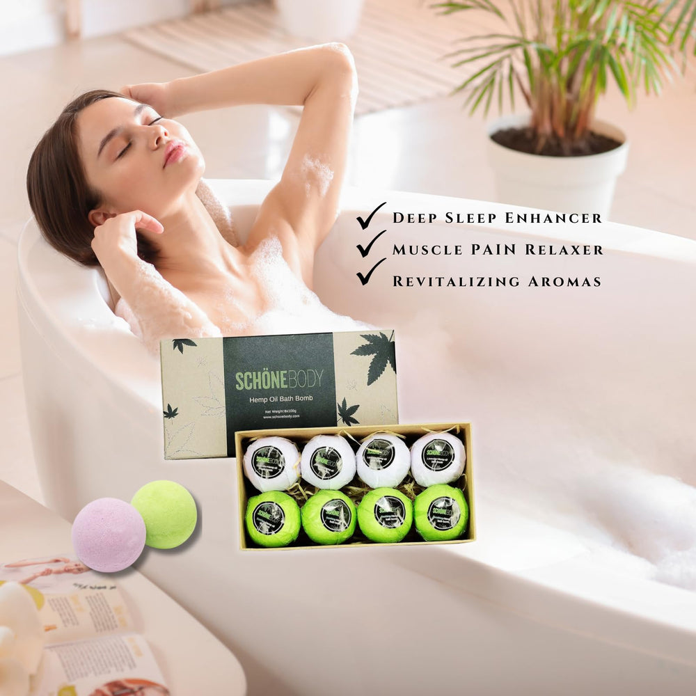 Schone Body hemp oil bath bomb nourishes skin softly.