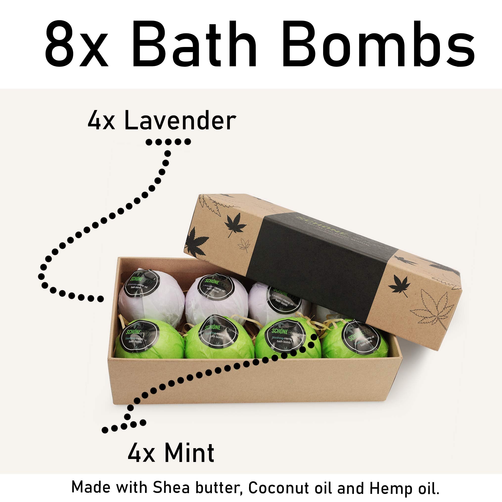 Schone Body lavender bath bomb with hemp for calming scent.