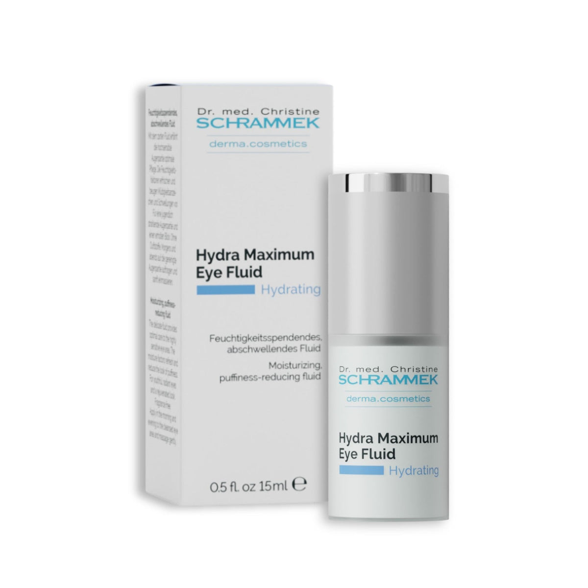 Schrammek Hydra Maximum Eye Fluid bottle close-up for refreshed under-eye skin.
