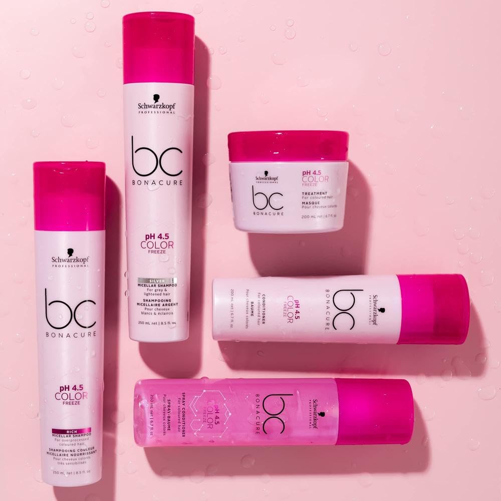 Schwarzkopf BC pH4.5 Color Freeze Micellar Silver Shampoo lather cleansing and color preservation.