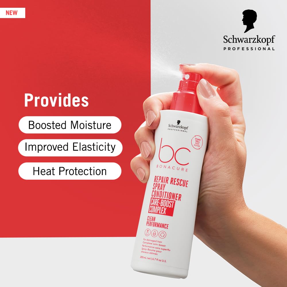Schwarzkopf Bonacure Peptide Repair Rescue Spray améliore l’élasticité des cheveux.