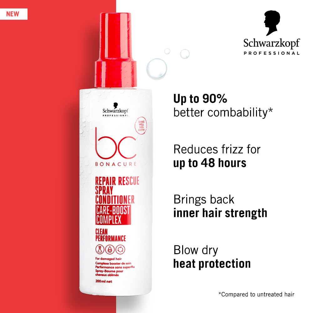 Schwarzkopf Bonacure Peptide Repair Rescue Spray sur longueurs, élasticité et souplesse accrues.