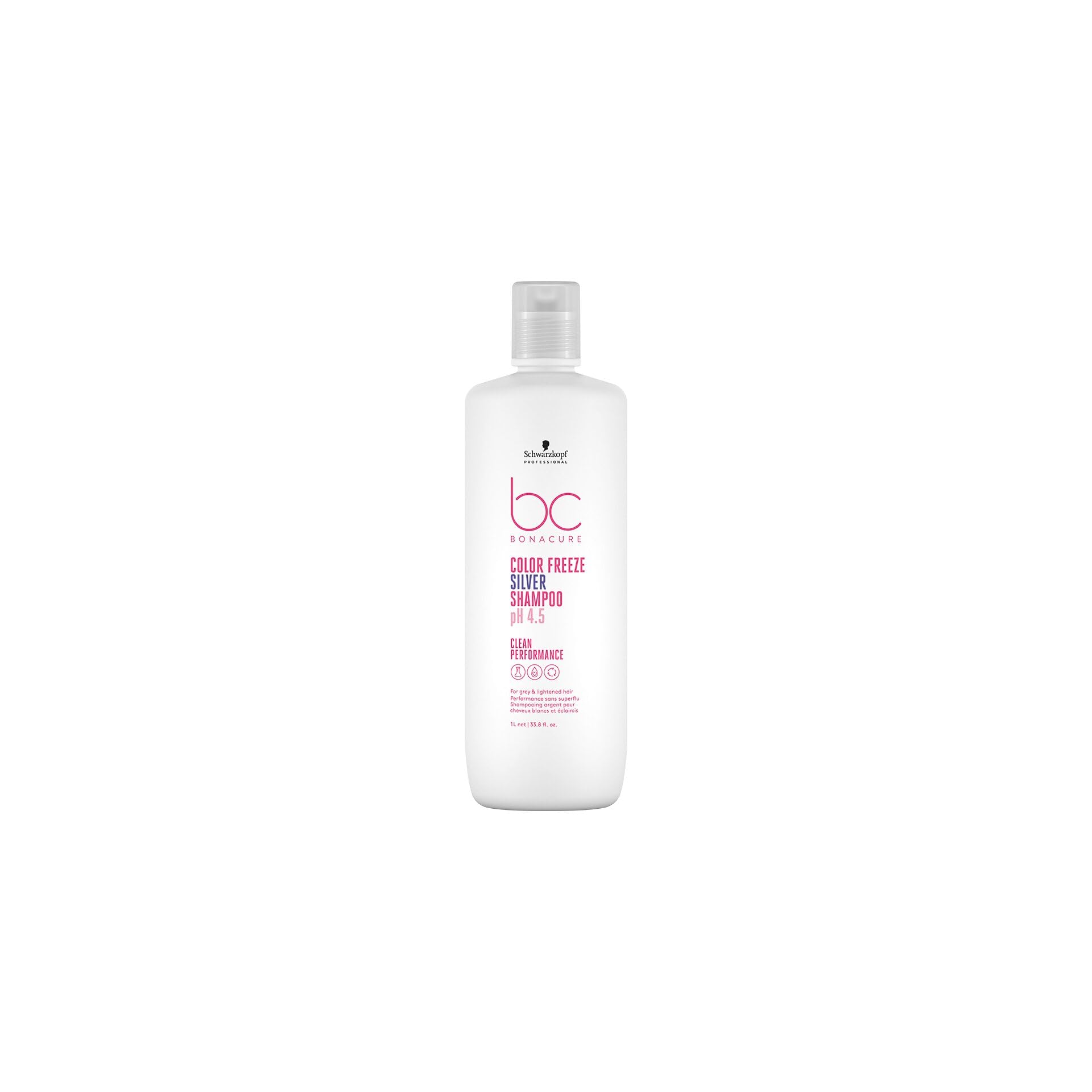 Schwarzkopf Bonacure Color Freeze Micellar Silver Shampoo bottle pouring, refreshes cool tones and helps color retention