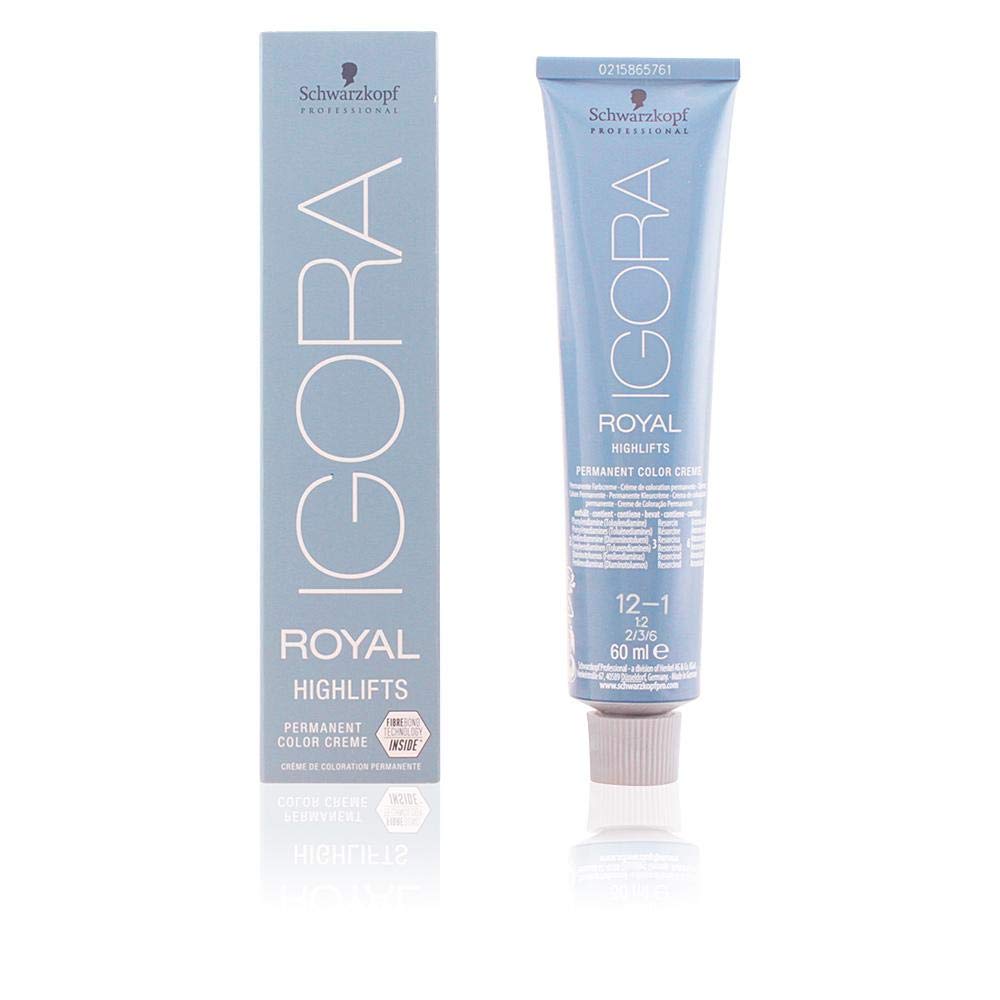 Schwarzkopf Igora Royal Highlifts 12-1 Super Ash color application showcases salon-ready ash shades.