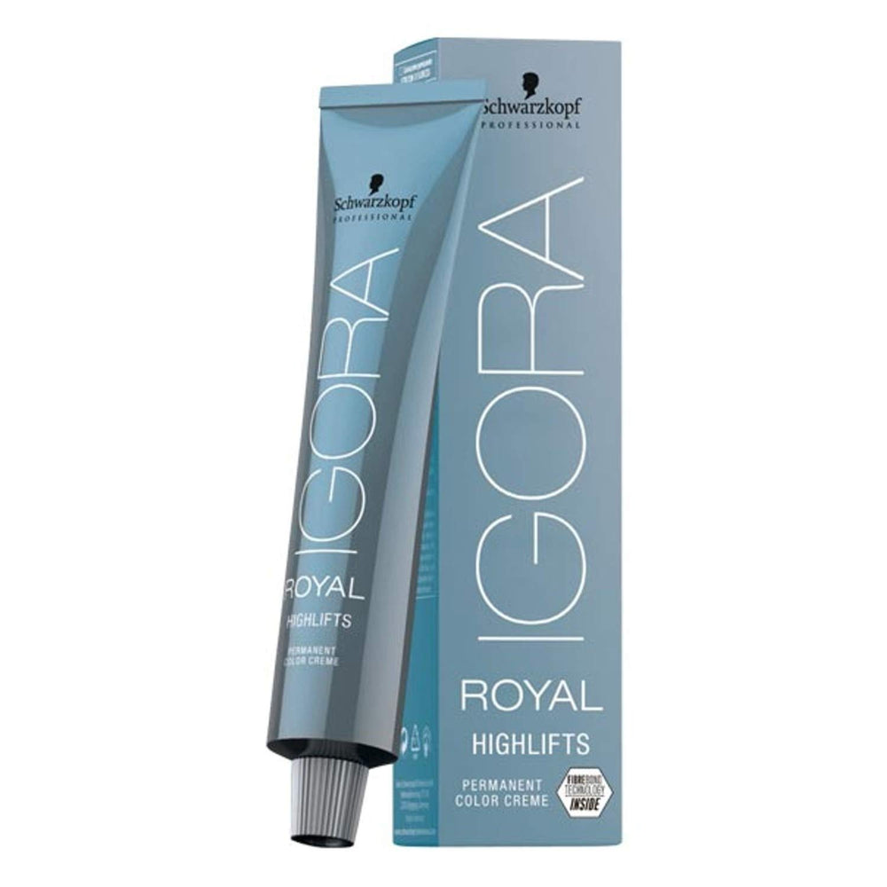 Schwarzkopf Igora Royal Highlifts 12-1 Super Ash bottle delivers cool blonde tones with reduced breakage.