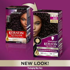 Schwarzkopf Keratin Color 1.99 Black Purple application tube demonstrates easy coverage
