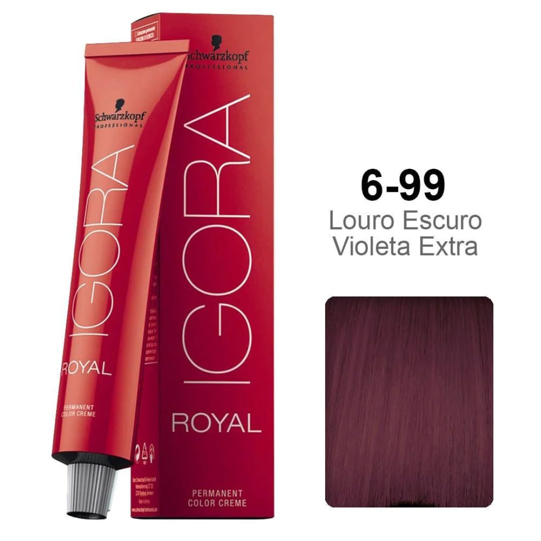 Schwarzkopf Professional Igora Royal 6-99 packaging close-up showcasing premium formulation and shine.