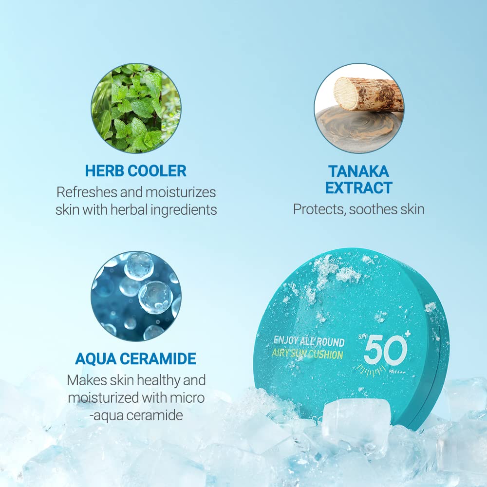 SCINIC Enjoy All Round Airy Sun Cushion EX light-coverage finish on cheek