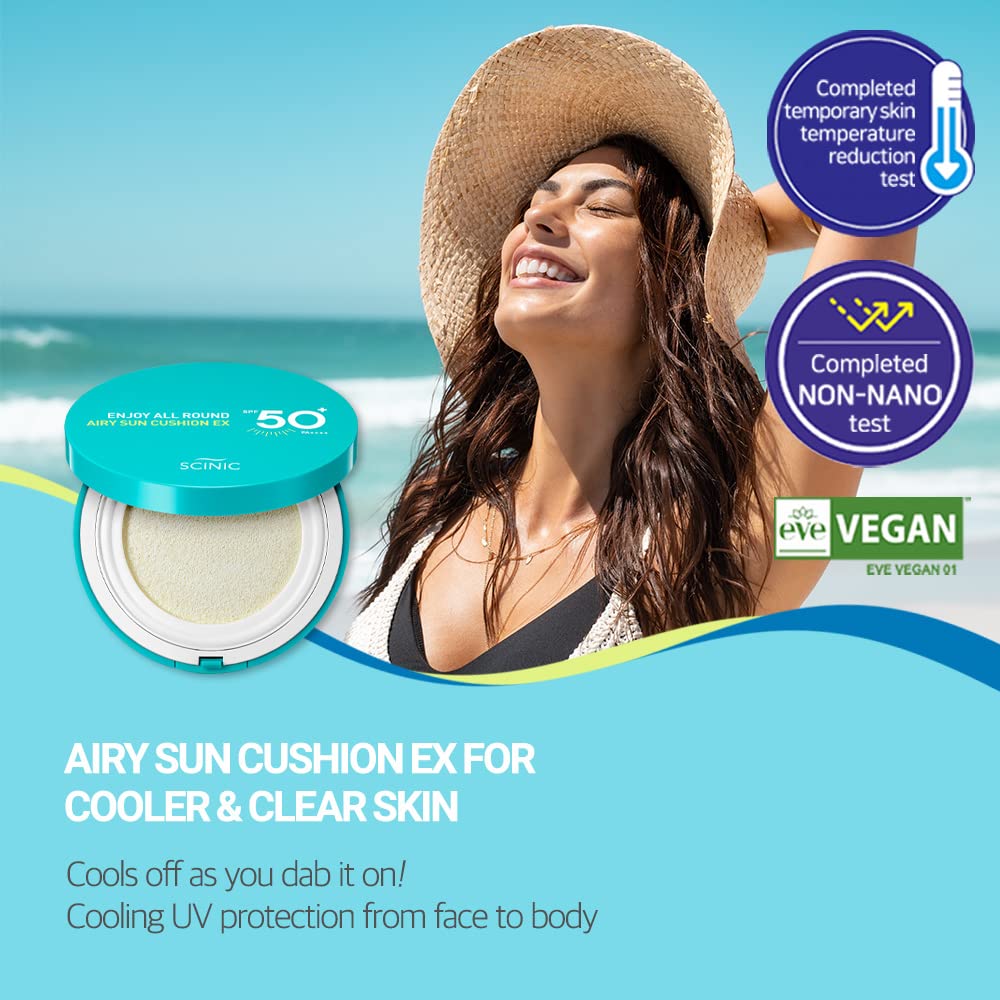 SCINIC Enjoy All Round Airy Sun Cushion EX compact packaging for easy travel application