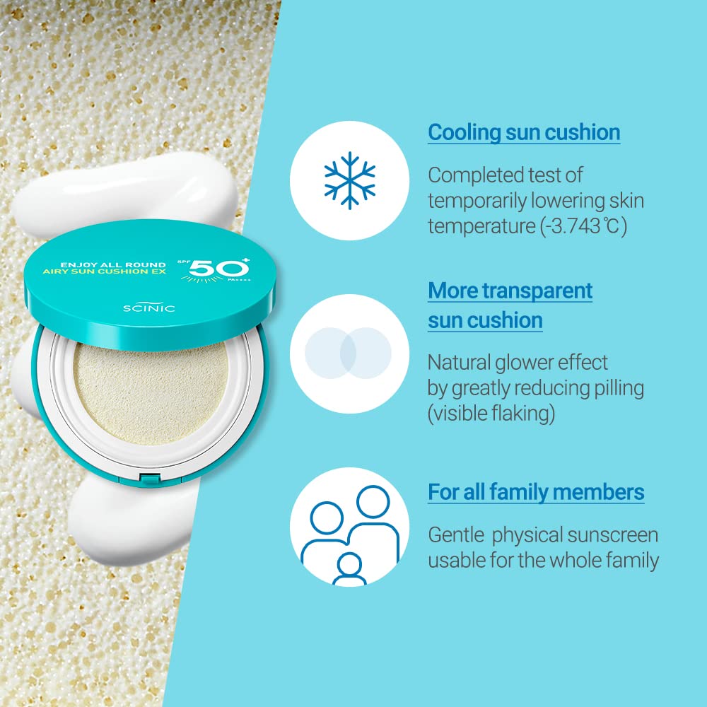 SCINIC Enjoy All Round Airy Sun Cushion EX natural-tone swatch on skin