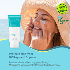 SCINIC Enjoy Super Mild Sun Essence 2 Set product swatch, reveals creamy yet weightless hydration.