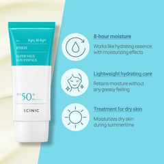 SCINIC Enjoy Super Mild Sun Essence 2 Set texture close-up, demonstrates refreshing non-sticky finish.