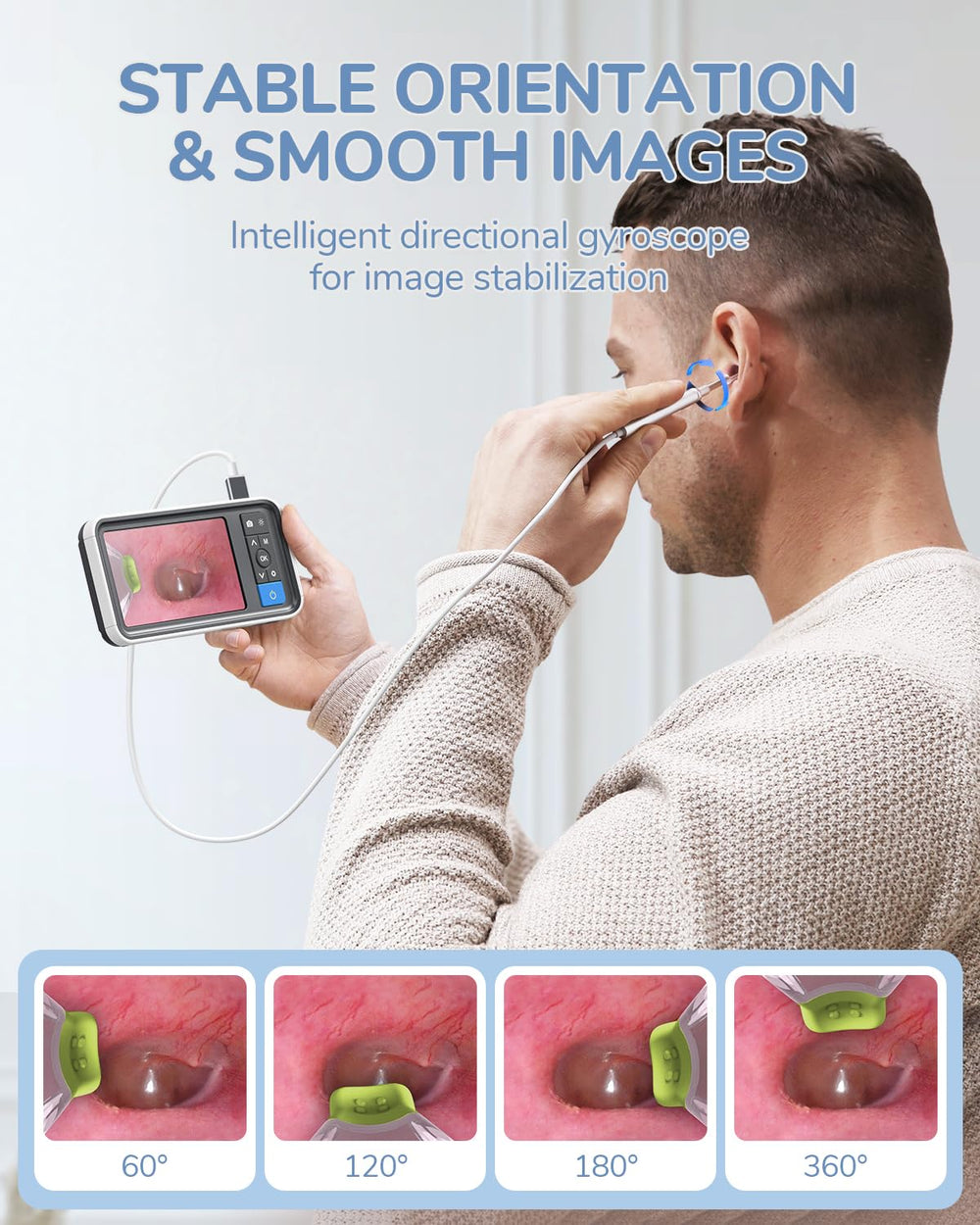 ScopeAround otoscope gyroscope keeps images stable during inspection.