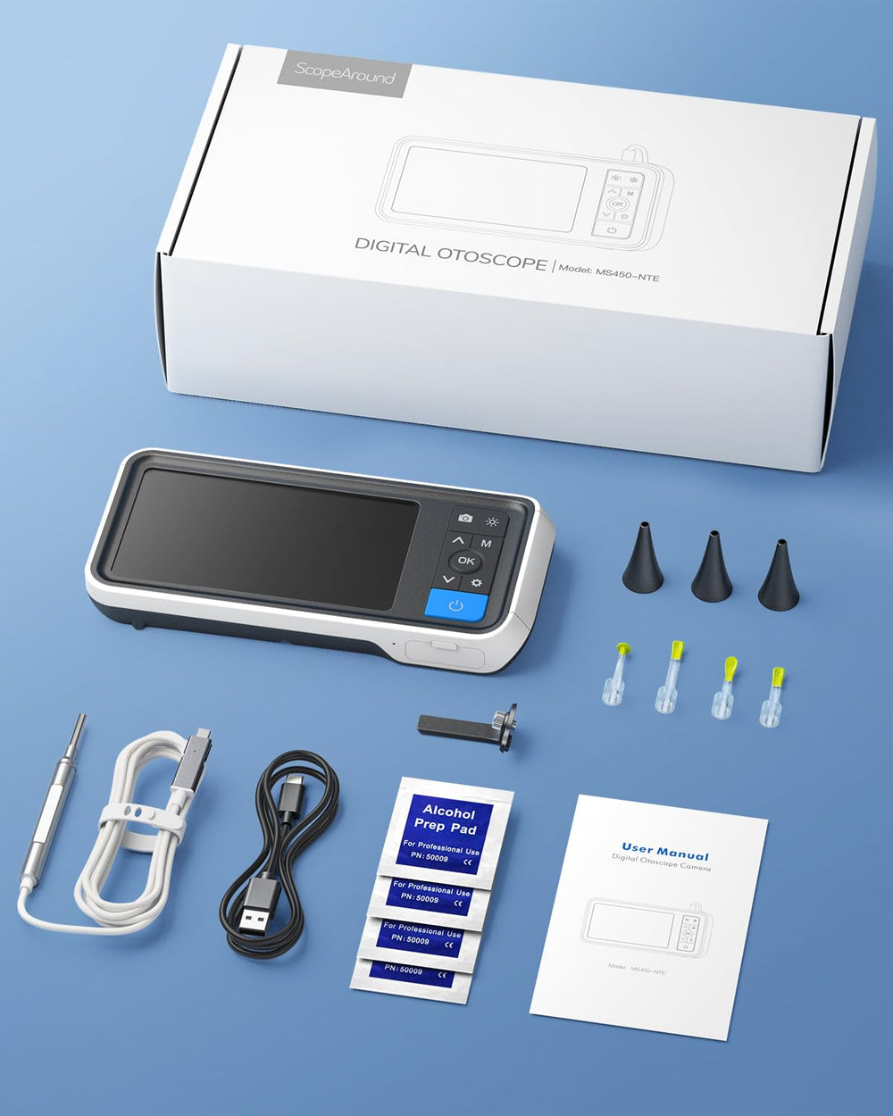 ScopeAround otoscope home-use setup for quick inspections.