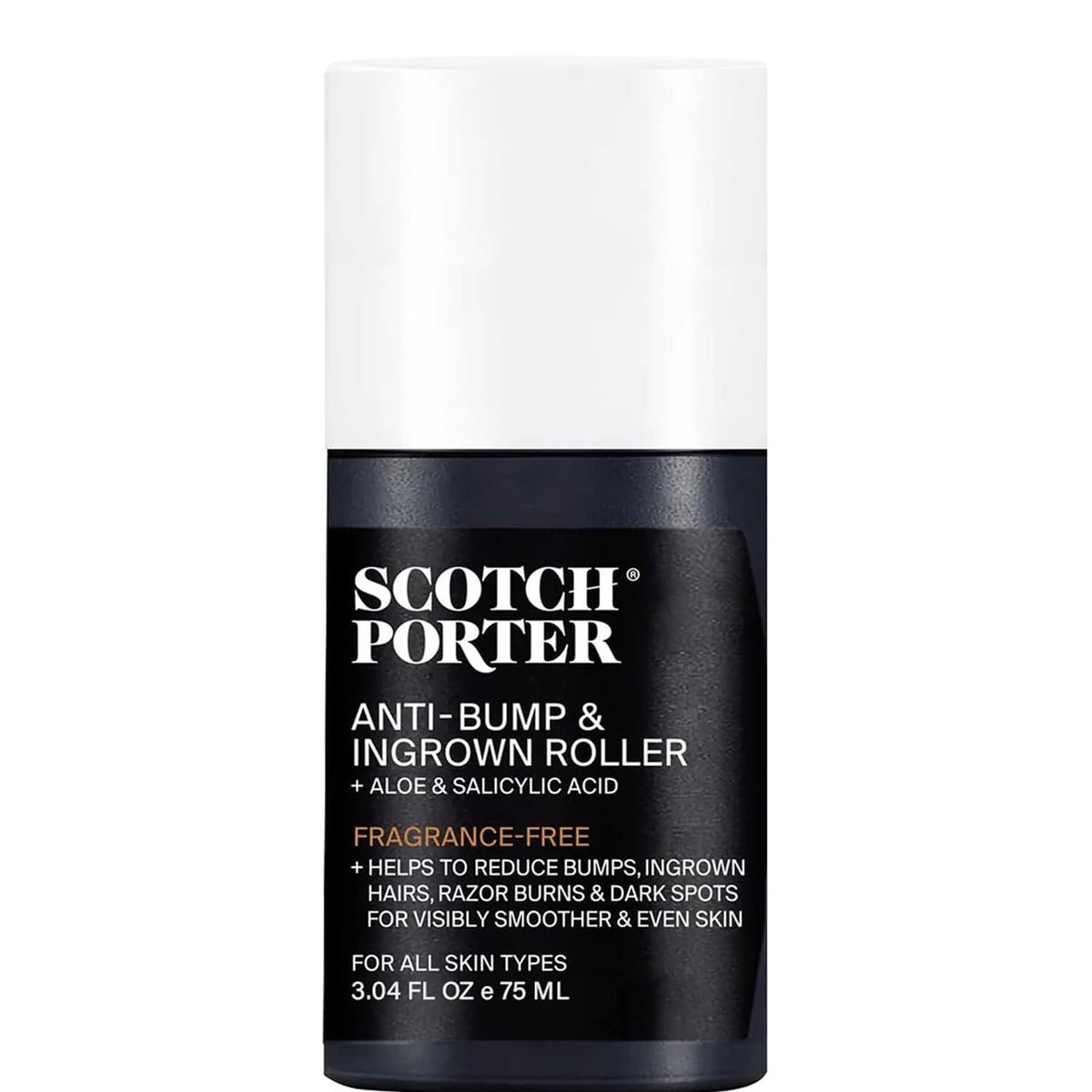 Scotch Porter anti-bump roller face closeup for smoother post-shave skin.