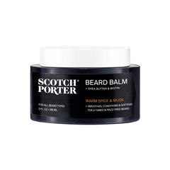 The Scotch Porter Conditioning Beard Balm jar ready for easy beard conditioning and shine.