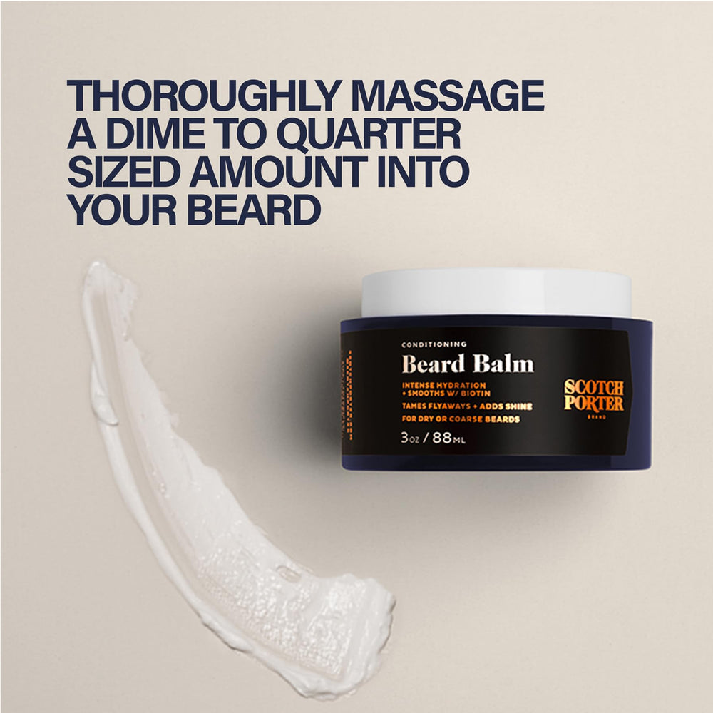 Lifestyle shot in a bathroom suggests daily beard care routine.