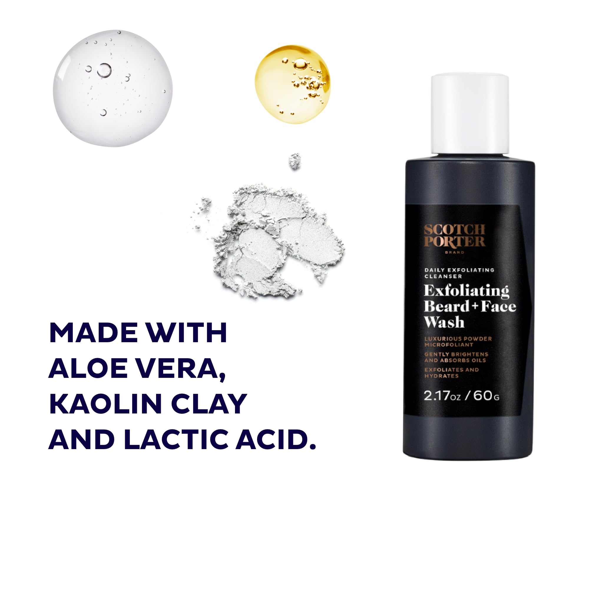 Powder-to-foam action shown for a smooth beard and face cleanse