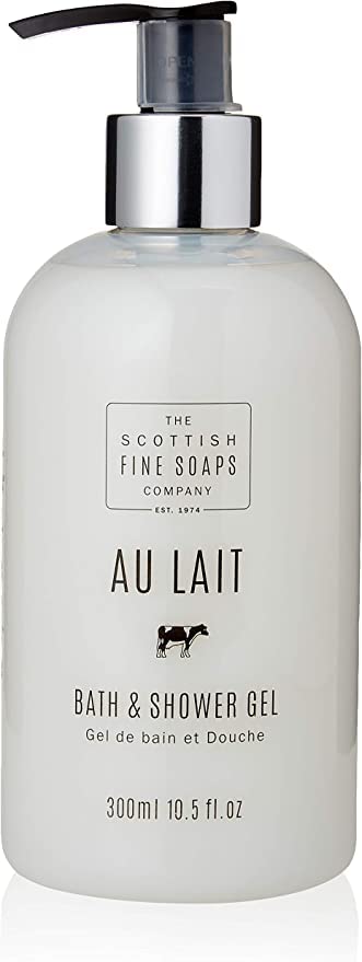 Scottish Fine Soaps Au Lait bath gel pump bottle for daily cleansing.