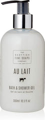 Scottish Fine Soaps Au Lait bath gel pump bottle for daily cleansing.