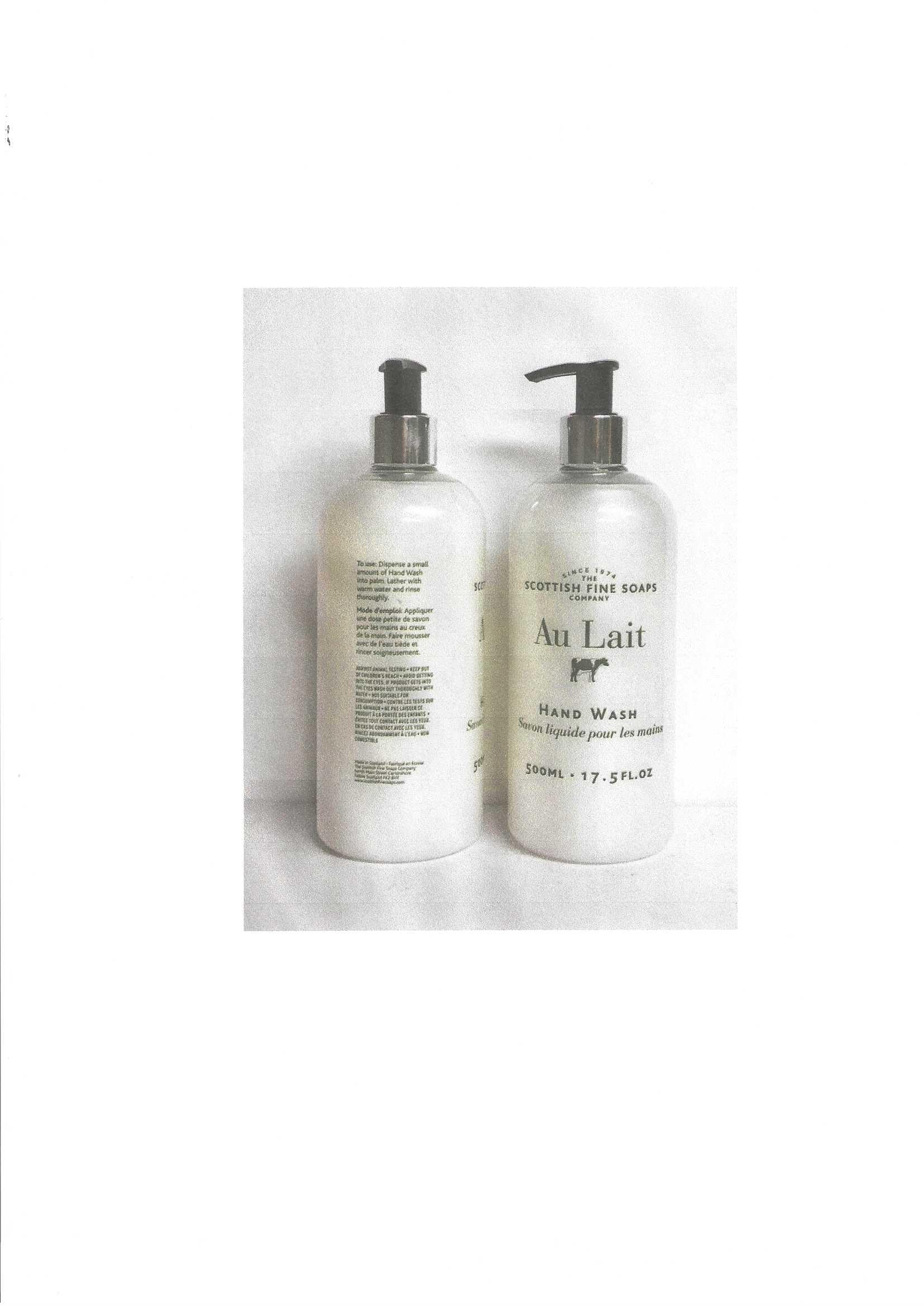 Scottish Fine Soaps Au Lait bottle-pour captures smooth pour and soothing aroma during use.
