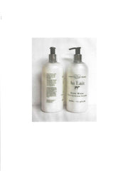 Scottish Fine Soaps Au Lait bottle-pour captures smooth pour and soothing aroma during use.