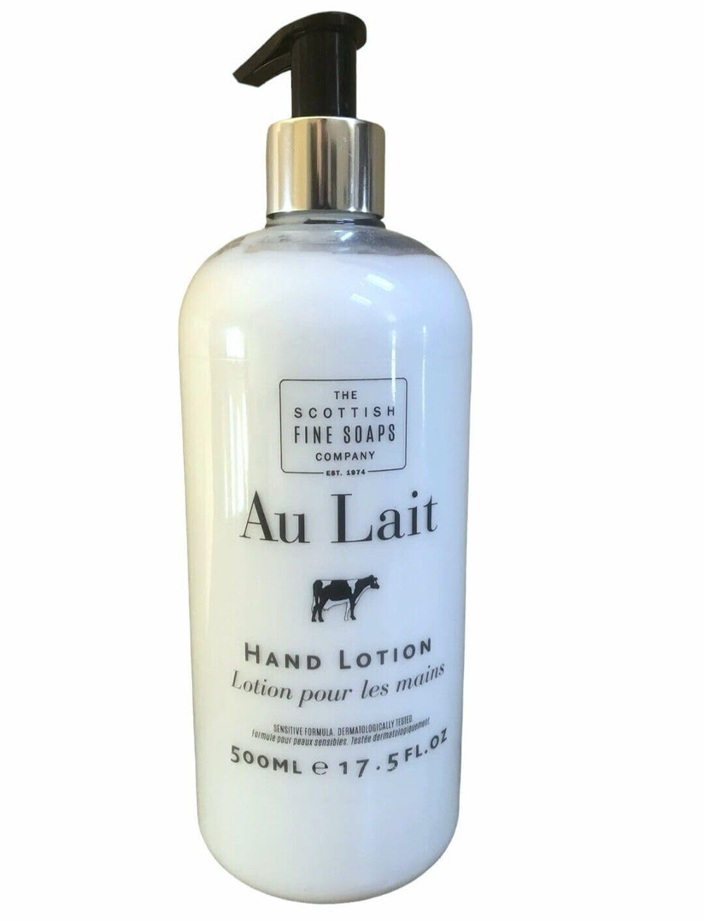 Scottish Fine Soaps Au Lait Hand Lotion pump bottle for daily hand nourishment.