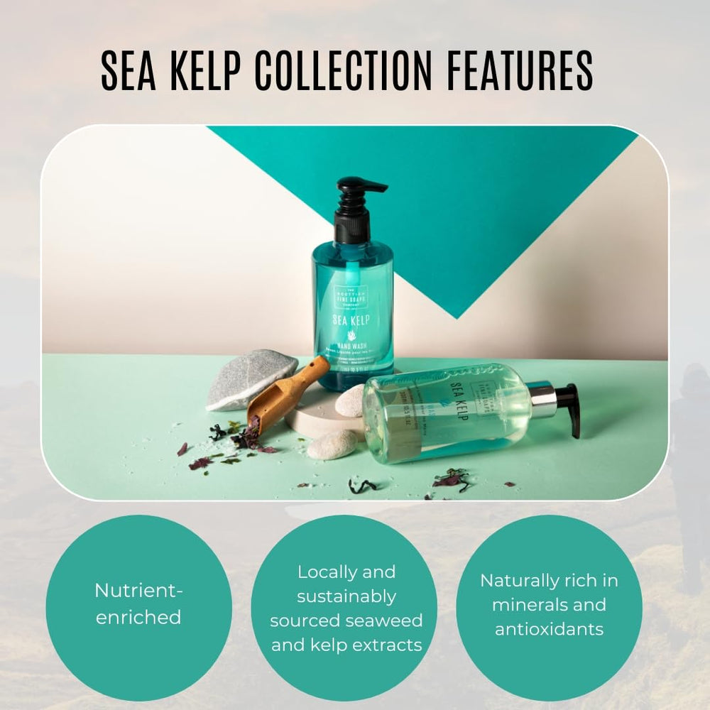 Label close-up of Scottish Fine Soaps Sea Kelp Hand Lotion showing branding and ingredients