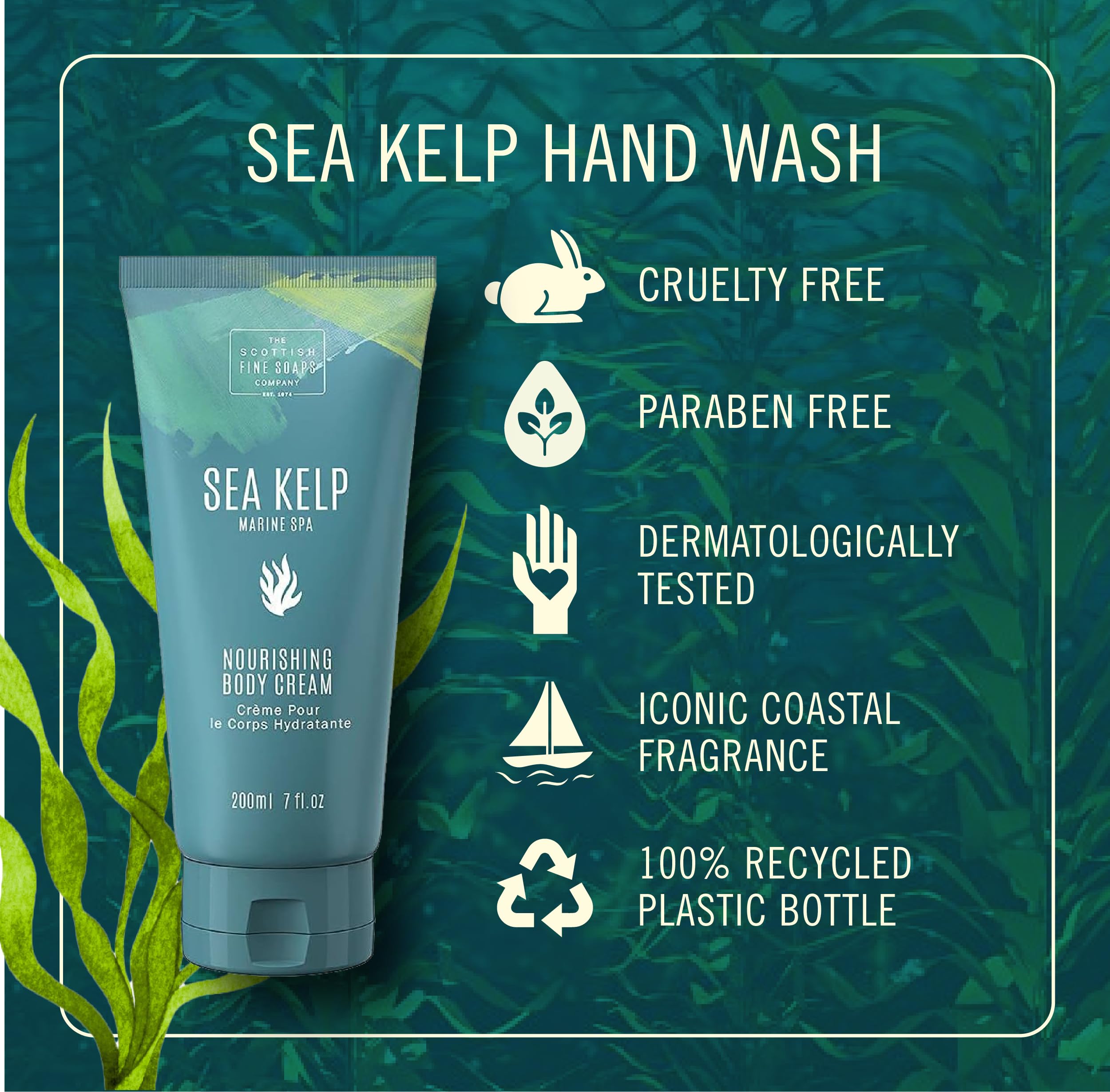 Close-up of Sea Kelp Marine Body Wash pump top for quick, refreshing lather.