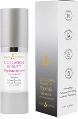 Script Essentials Suzy Cohen collagen serum bottle closeup, premium packaging.
