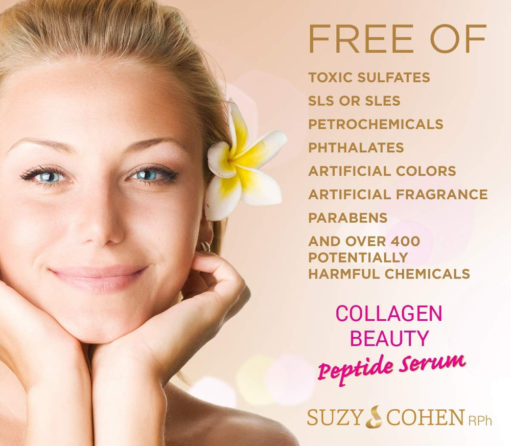 Script Essentials Suzy Cohen collagen serum texture swirl, light non-greasy feel.