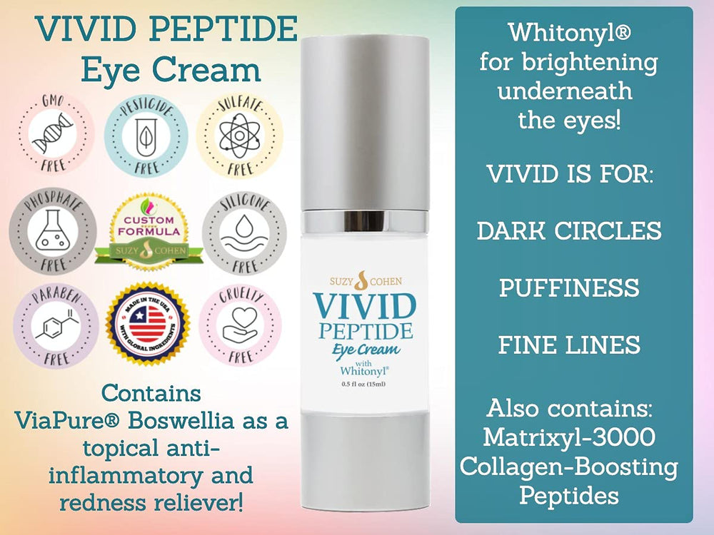 Script Essentials VIVID Eye Cream jar, creamy texture ideal for delicate under-eyes.